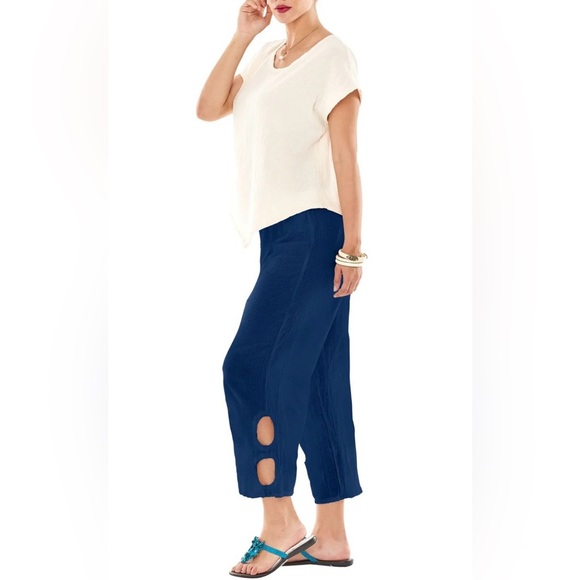 Oh My Gauze! Cloud Pant Size 1 Mustard Yellow Cropped Lightweight Lagenlook Boho - Picture 7 of 8